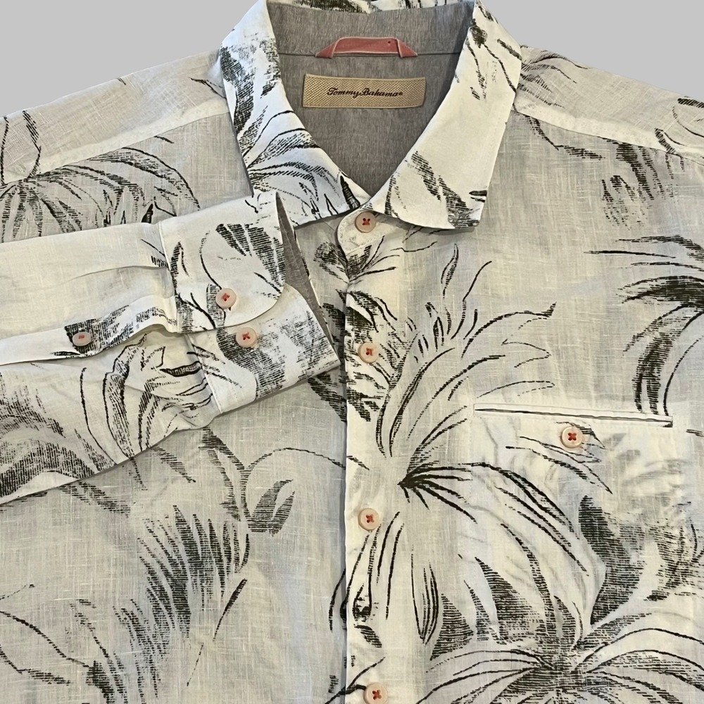 Tommy Bahama Shirt Mens XL Button Up 100% Linen Hawaiian Tropical